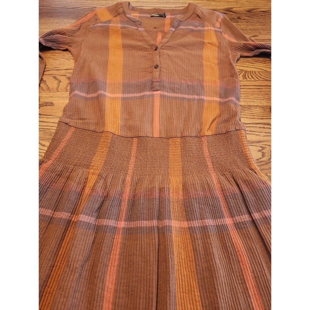 Prana Sugar Pine Dress Gauze Organic Cotton Wedged Wood Plaid Size Medium Lined - Picture 4 of 11